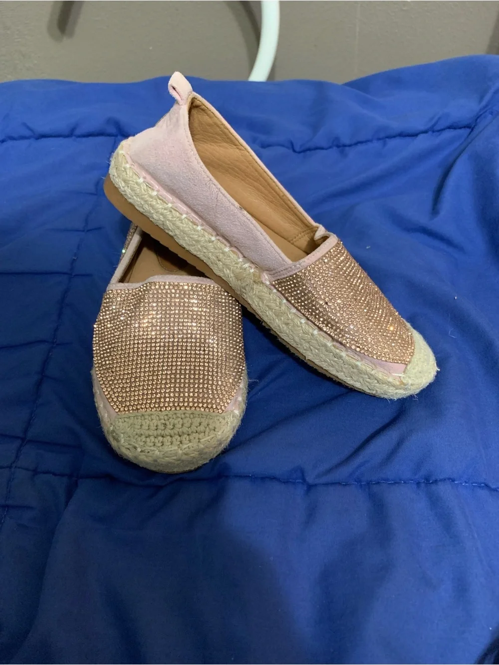 Lucky Top Girls Rose Gold Rhinestone Espadrille Flats Size 1